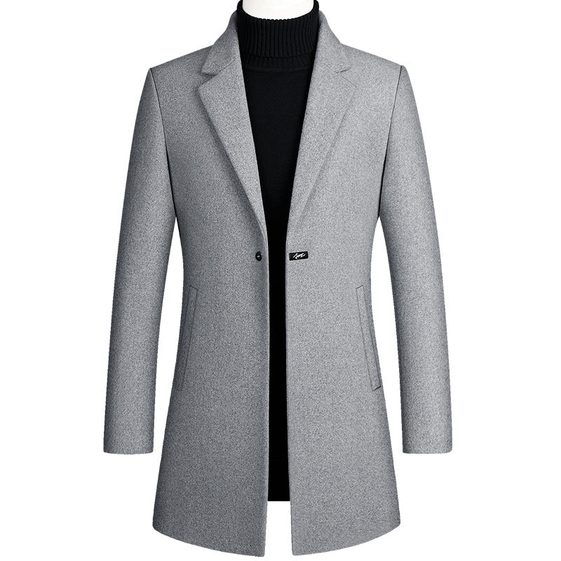 Long Woolen Trench Coat With One Button