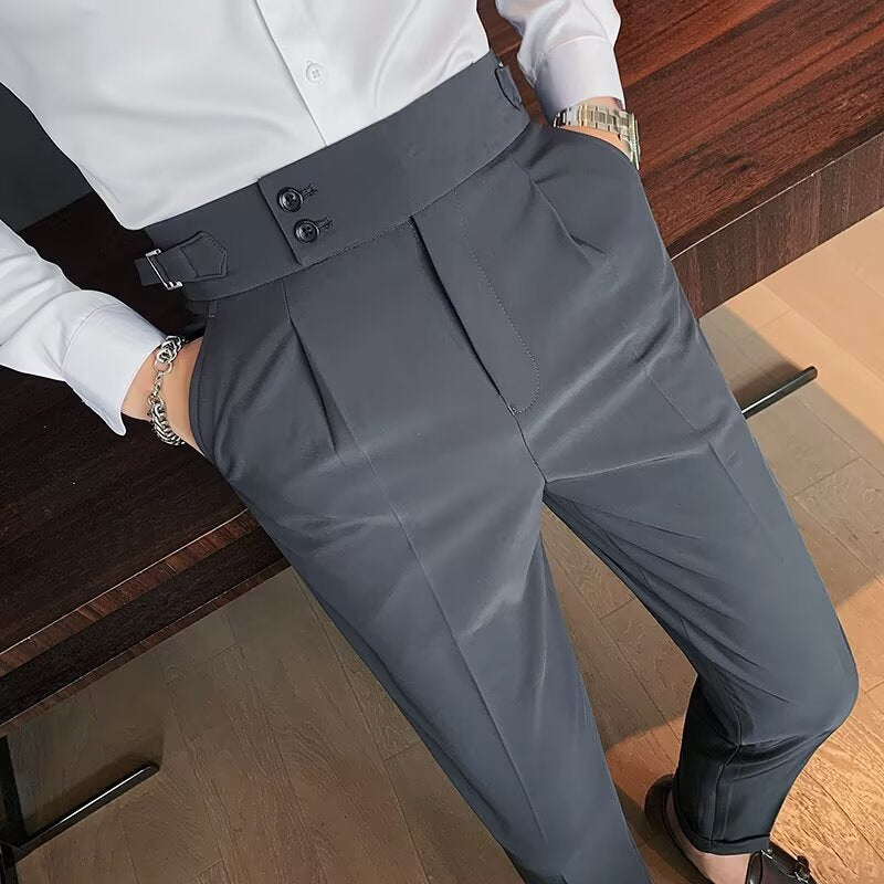 Men's High-waisted Straight-leg Trousers Casual Dress Pants