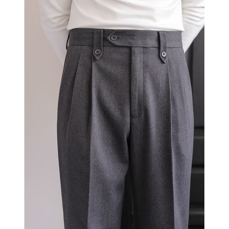 Men's Naples High-waisted Straight Leg Casual Dress Pants Wool Thick