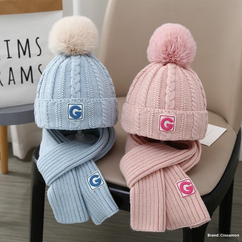 Children's Hat Set Scarf Two-piece Boys' Knitted Fleece-lined