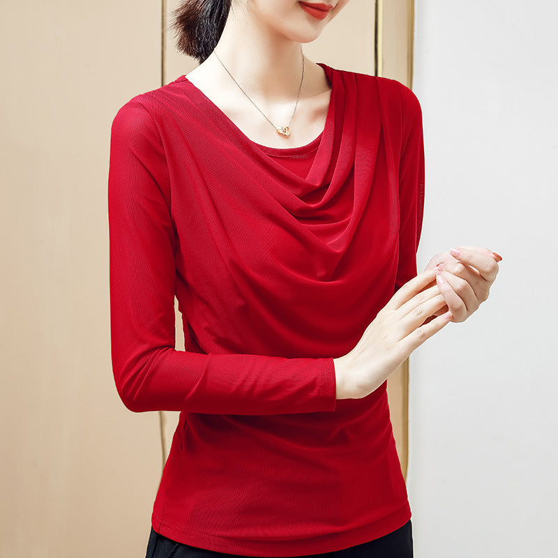 Women's Solid Color Pleated Bottoming Shirt T-shirt