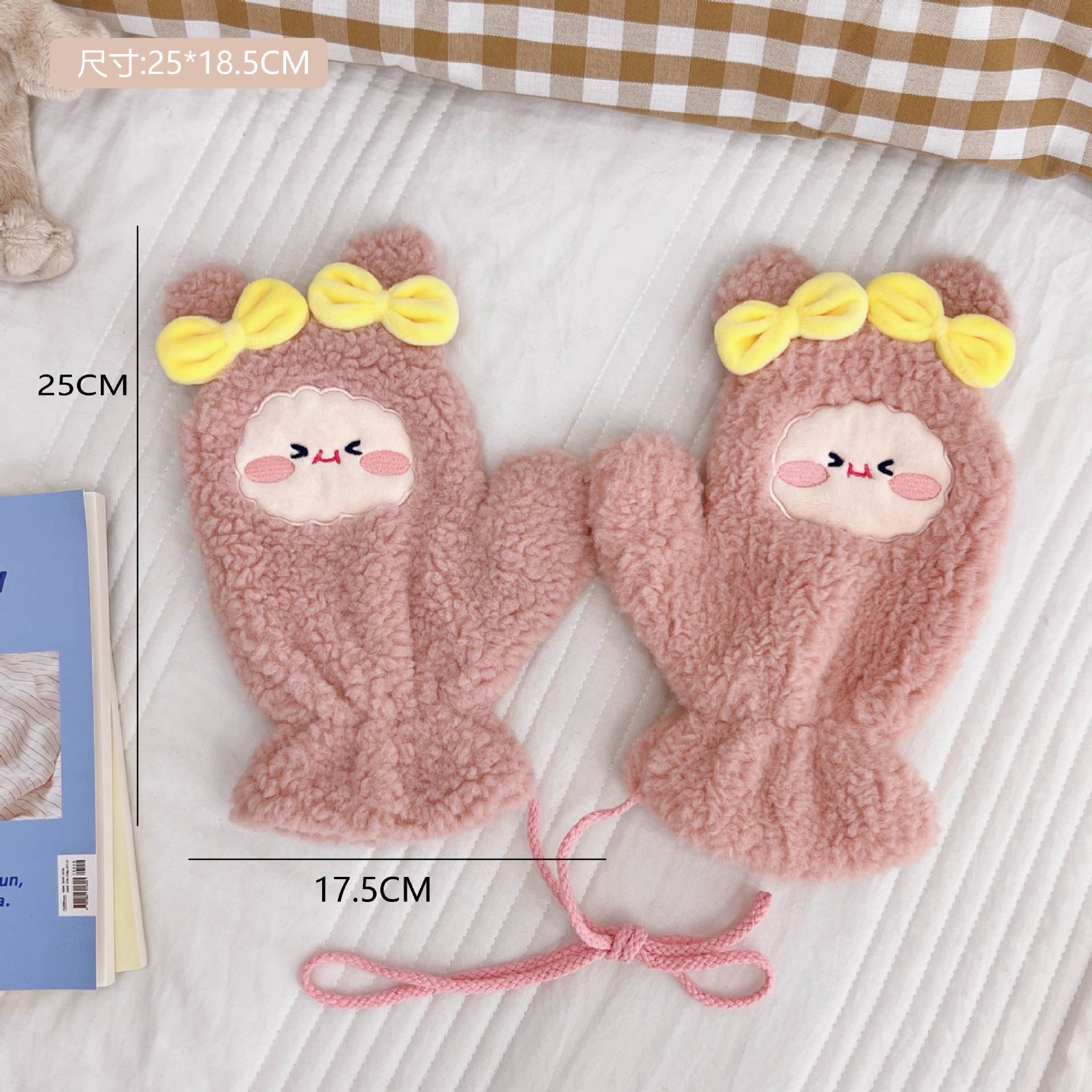 Plush Gloves Fleece-lined Thick Windproof Warm Plush Full Finger Halter