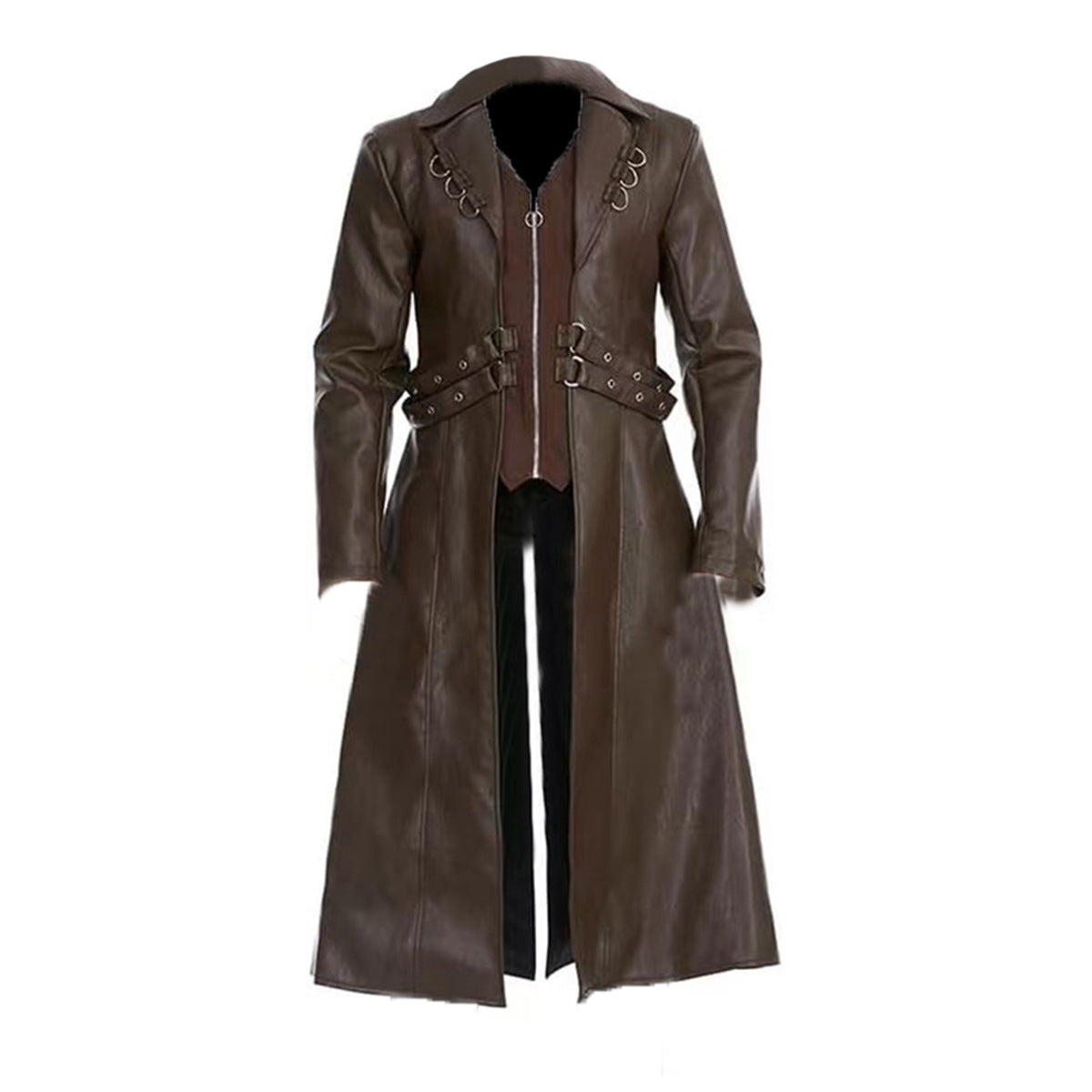 European / American  - Medieval Clothing Mid-length PU Leather Trench Coat