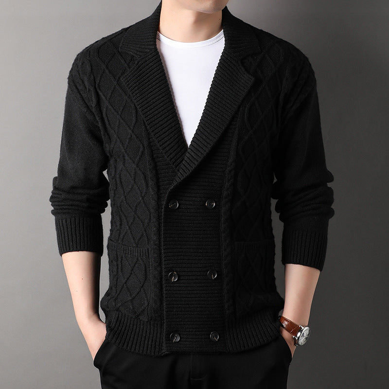 Men's Cardigan - British Suit Collar - Double-breasted Knitted Sweater