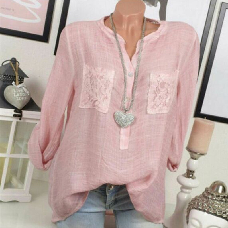 V-neck long sleeve pocket irregular shirt