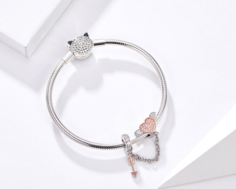 Silver Ziyun Valentine's Day Series Arrows Love 925 Sterling Silver Pendant Platinum Fashion Beaded Bracelet DIY Accessories