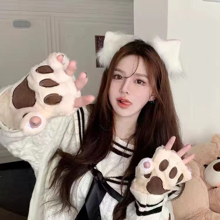 Plush Thickened Warm Plush Gloves Finger Cute Simple White Gloves