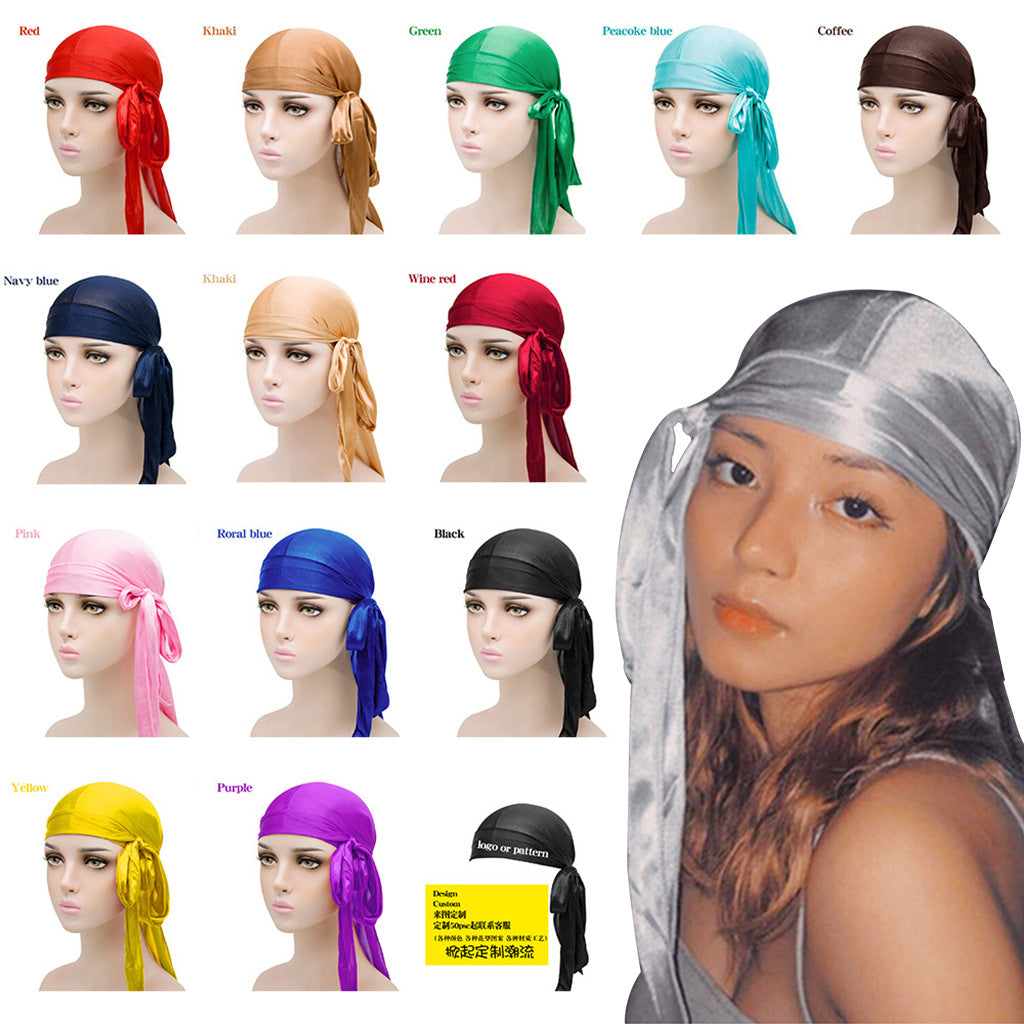 Unisex Satin Long Tail Headwrap  Stretchy Pirate Hat And Hip Hop Turban For Men And Women, Elastic Bandana Cap For Costume And Fashion