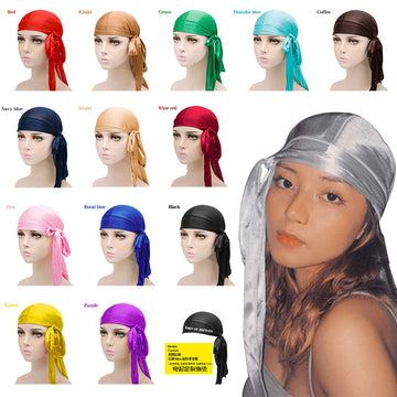 Unisex Satin Long Tail Headwrap  Stretchy Pirate Hat And Hip Hop Turban For Men And Women, Elastic Bandana Cap For Costume And Fashion
