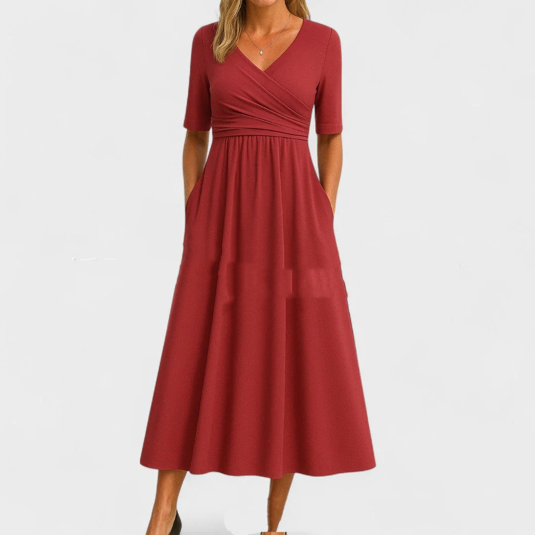 Women's Short Sleeve Summer V-neck Dress - Solid Color Fashion