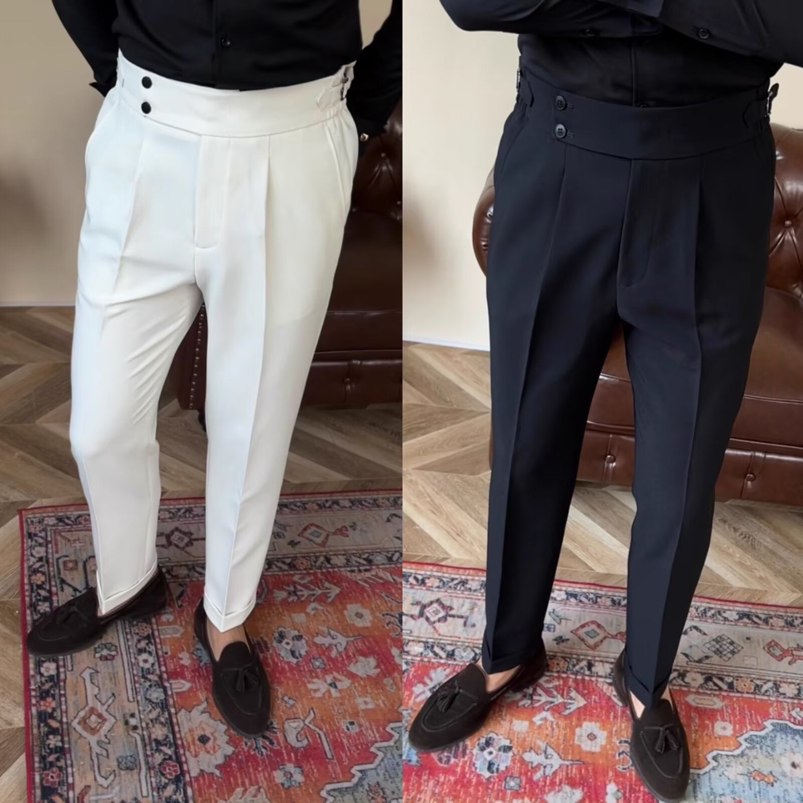 Men's High-waisted Straight-leg Trousers Casual Dress Pants