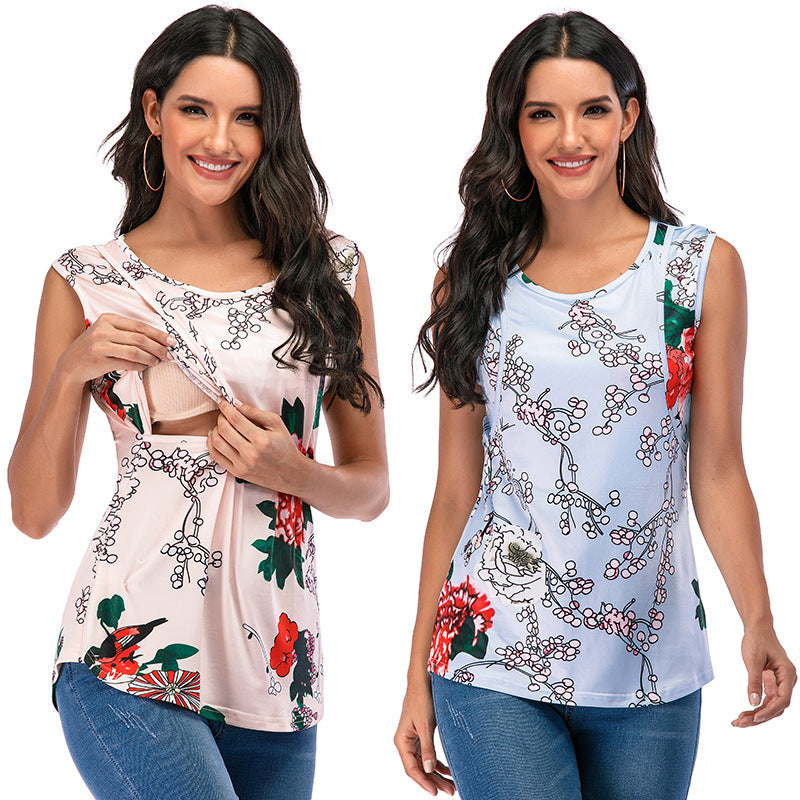 Sleeveless nursing printed T-shirt