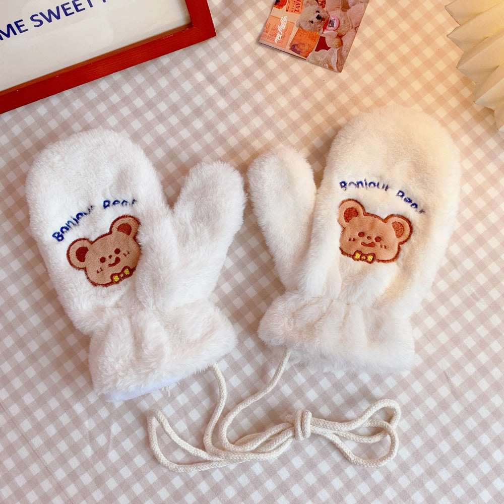 Plush Gloves Fleece-lined Thick Windproof Warm Plush Full Finger Halter