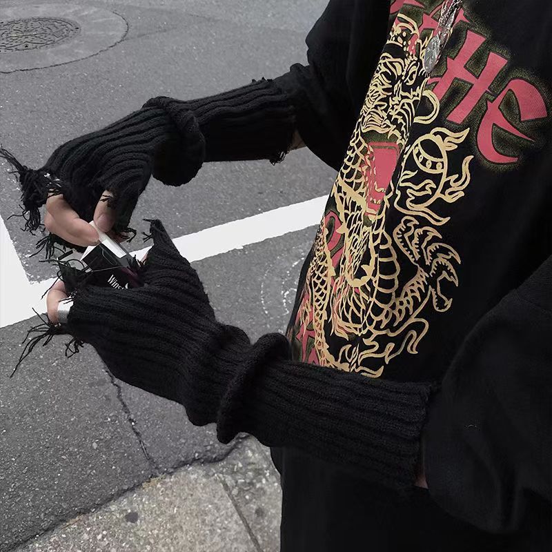 Autumn And Winter Knitting Gloves Hot Girl Trendy Yamamoto Dark Destruction Personality Sweet Cool Oversleeve