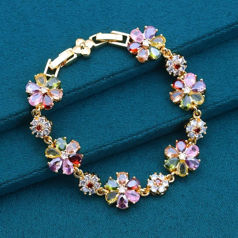 Four-leaf Flower Colorful Zircon Bracelet For Women