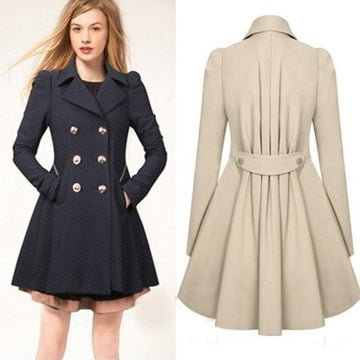 Fold Over Collar - Double Breasted  Plain Coats