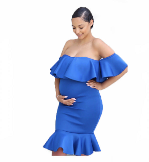 Women's Elastic- Pregnant Women Ruffles Dress