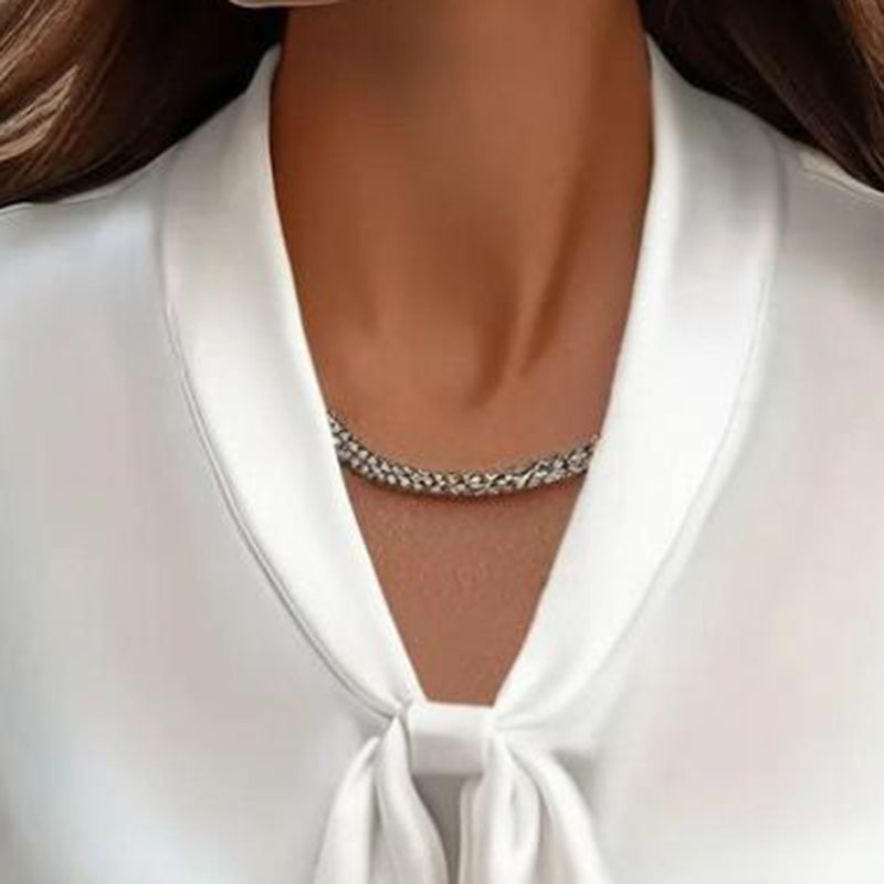 Women's Elegant Blouse With Ribbon Detail, Long Sleeve Dressy Top For Business Casual Office