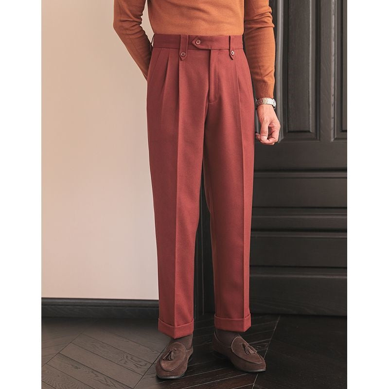 Men's Naples High-waisted Straight Leg Casual Dress Pants Wool Thick