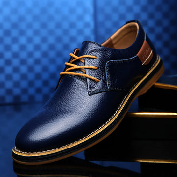 Low Cut Lace Up Casual Leather Shoes With Hand Stitched Detailing