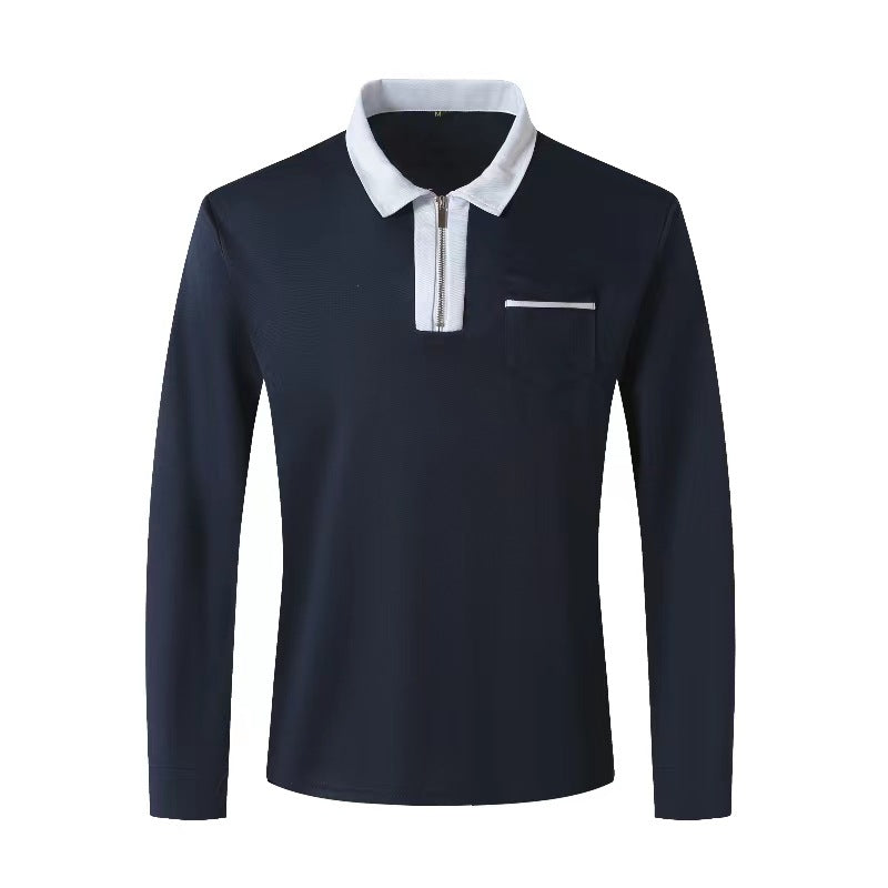 2024 Autumn Mens Long Sleeve - Zipper Polo Shirts -Casual Lapel Collar Zip Up Henley Shirts - Cotton Sports -Golf -Tennis T-Shirts With Pockets