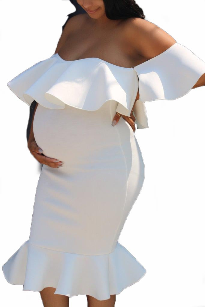 Women's Elastic- Pregnant Women Ruffles Dress
