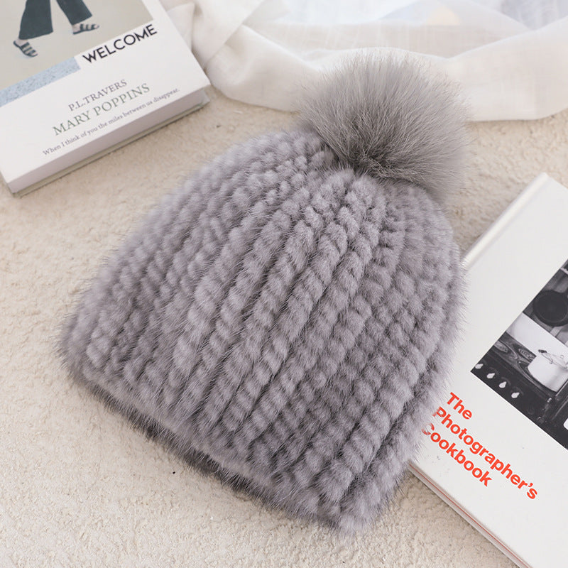 Ladies Mink Fur Hat Thickened Wool