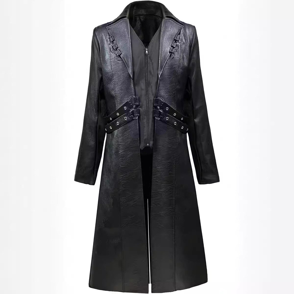 European / American  - Medieval Clothing Mid-length PU Leather Trench Coat