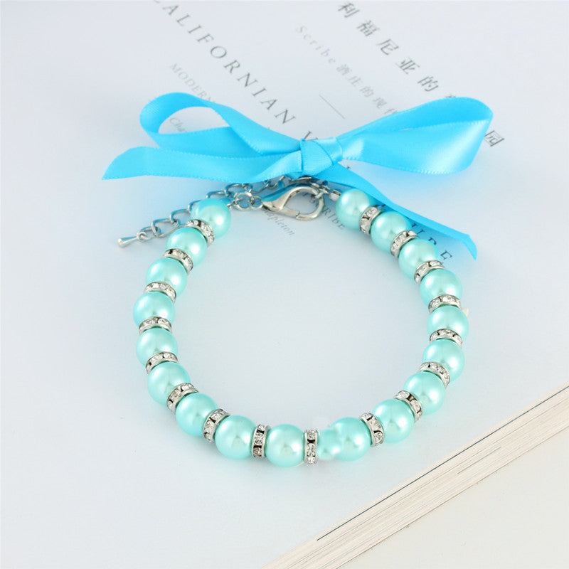 Striped Fashion Pearl Necklace Pet Collar