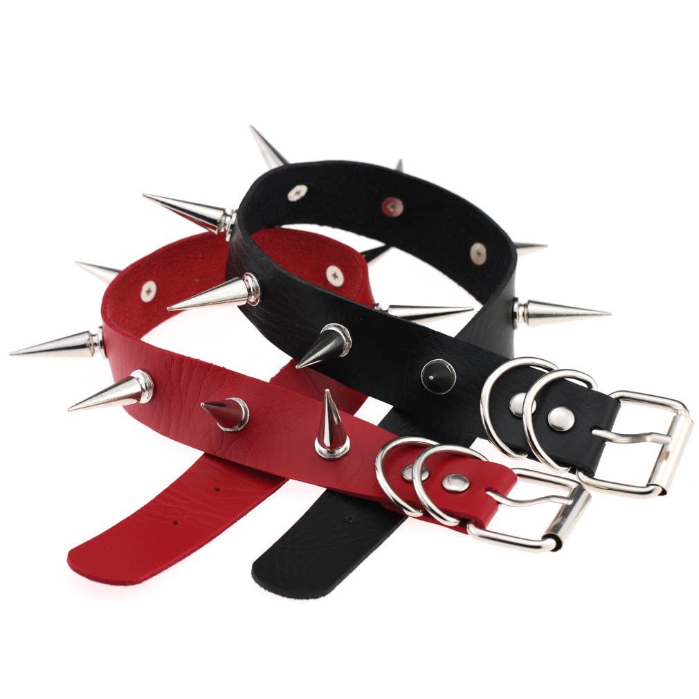 Sexy Punk Egirl Choker Collar Sky Blue Leather Necklaces - Women Bondage Cosplay Goth Spike Choker Belt Jewelry Emo Harajuku Gifts