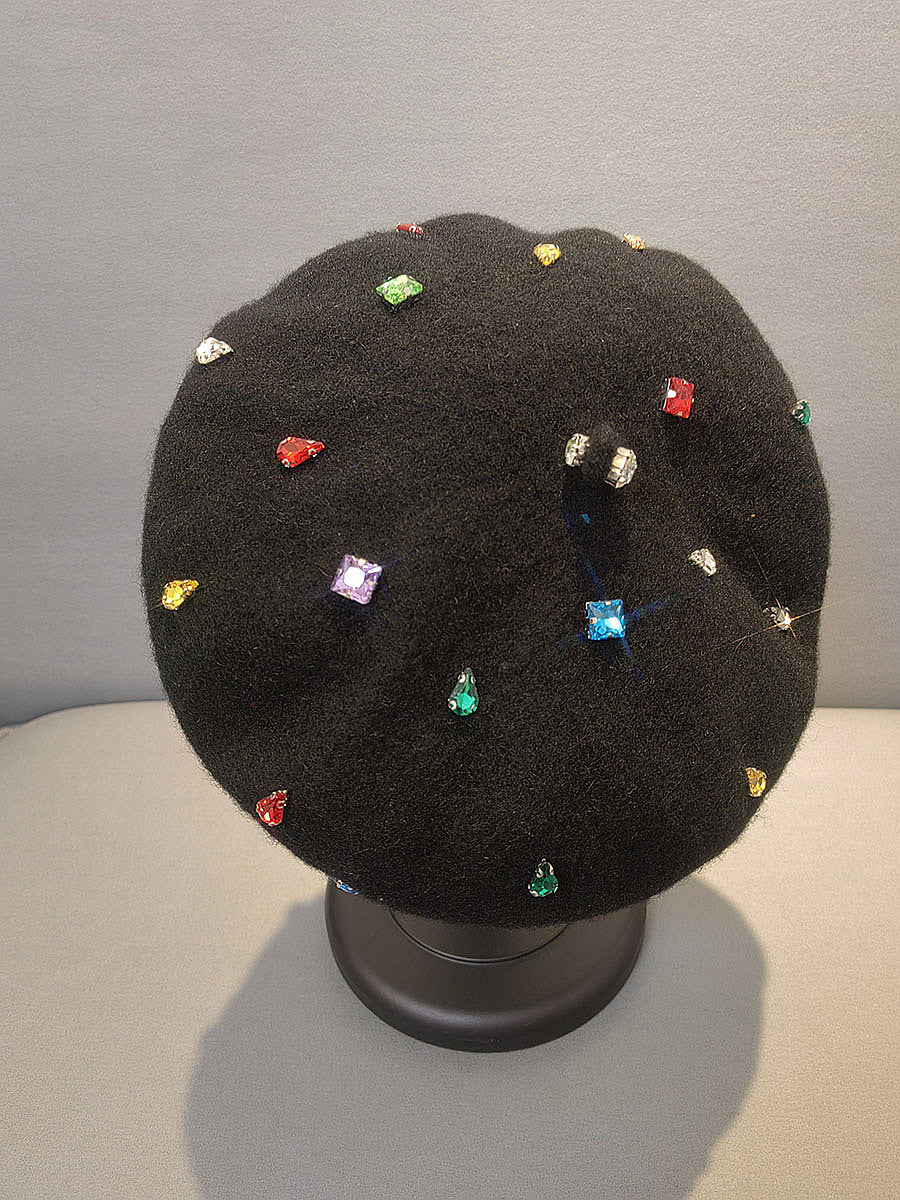 Diamond Beret Versatile Black Painter Hat Casual Warm Hat