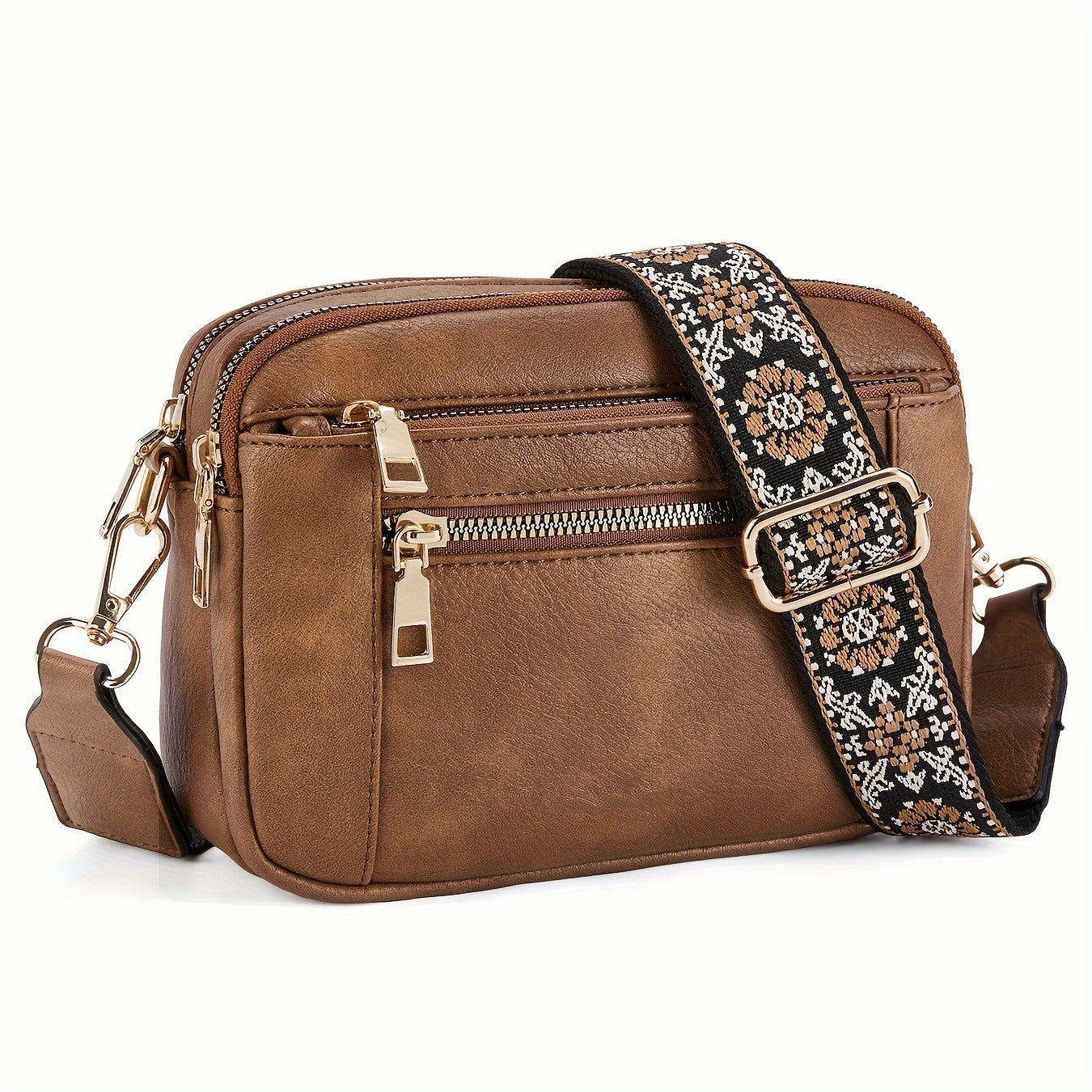 Color Block Multifunctional PU Crossbody Bag With Zipper And Adjustable Shoulder Strap