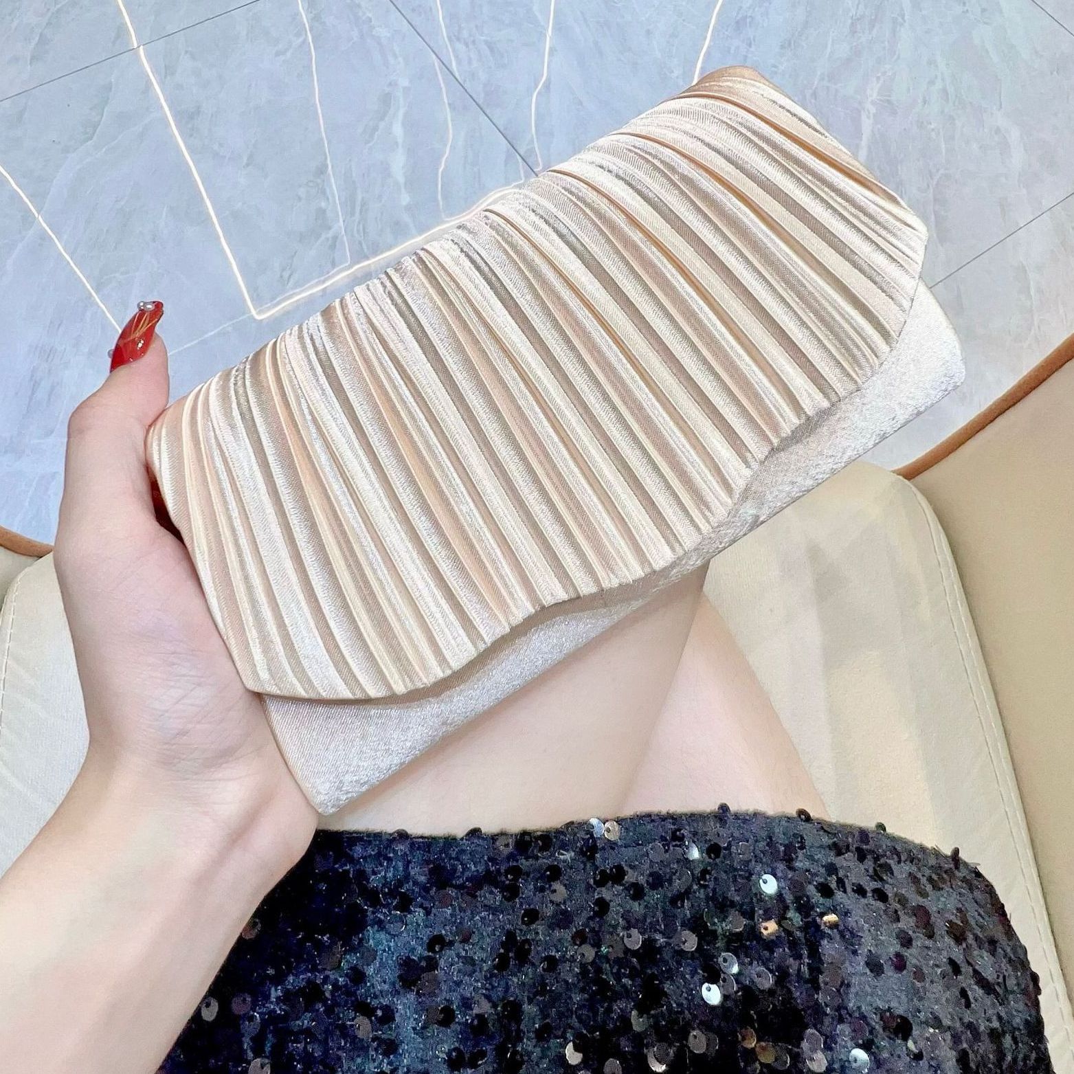 Satin Cheongsam Pleated Evening Clutch