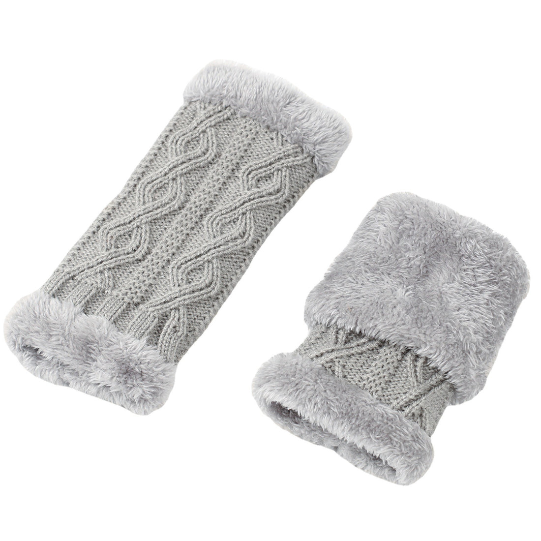 Rhombus Short Knitted Plus Fluff Thick Gloves