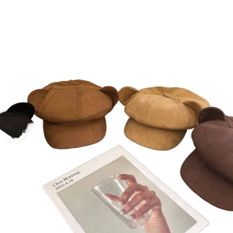Little Bear Ears Suede Fleece Octagonal Hat For Women