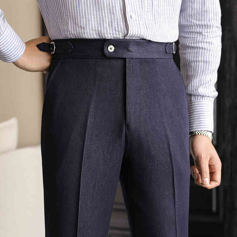 Casual High-waisted Men's Non-ironing Elastic Hanging Pants Naples Solid Color Dress Pants