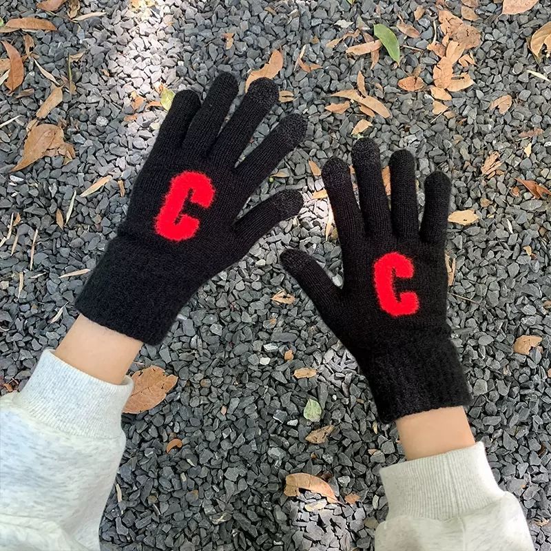 Candy Color  Letter C Thick Cute Wool Knitted Warm Gloves