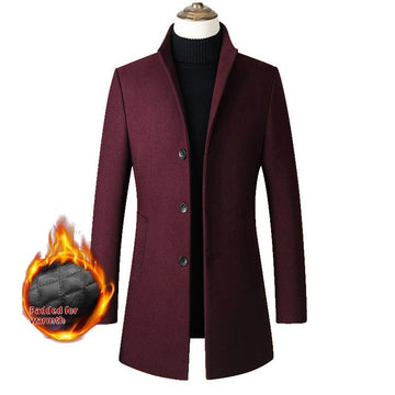 European /  American Single-breasted Stand Collar Coat - Cotton Padded Men's Trench Coat - Woolen Coat