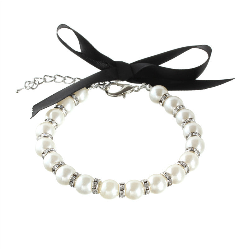 Striped Fashion Pearl Necklace Pet Collar
