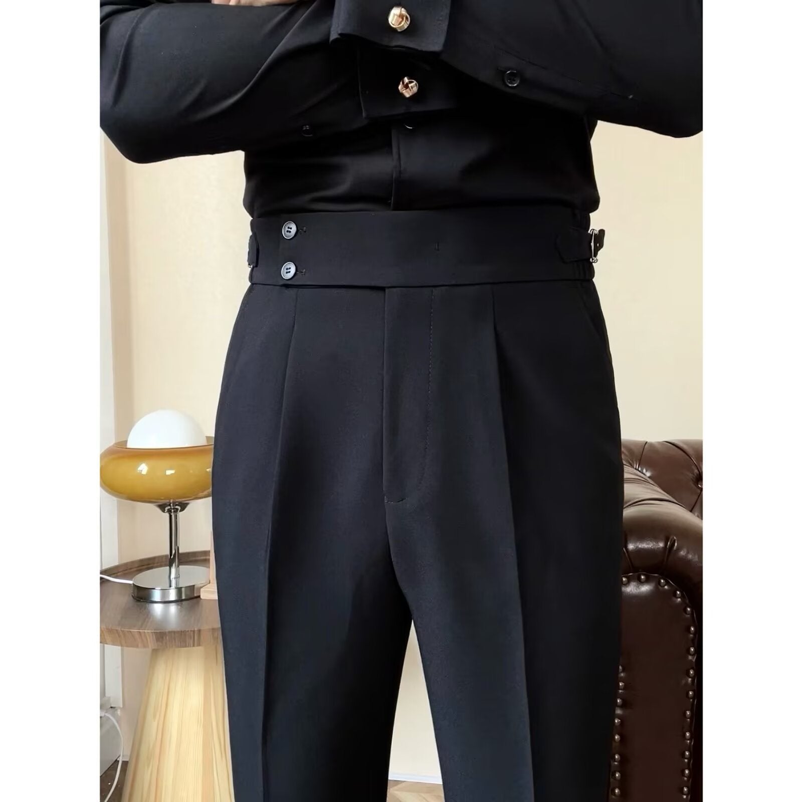Men's High-waisted Straight-leg Trousers Casual Dress Pants
