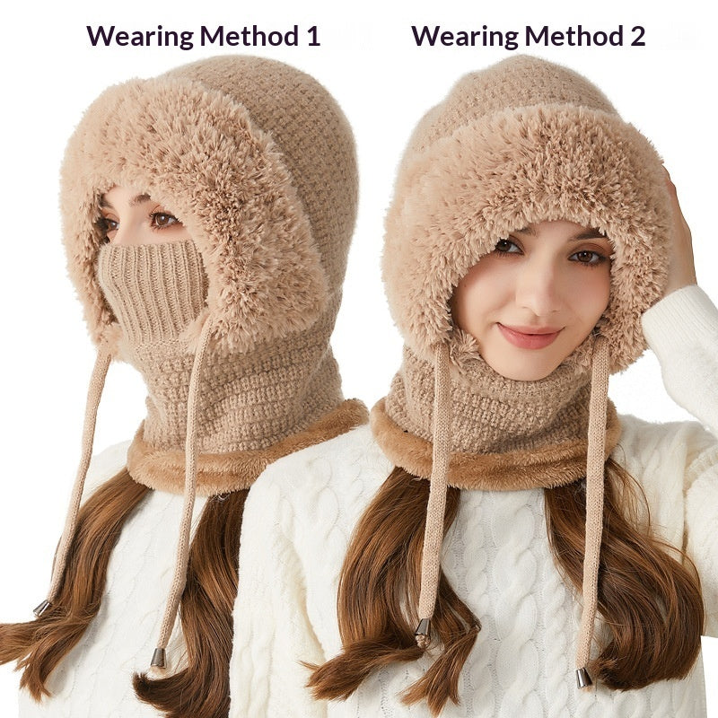 Knitted Hat For Women, Winter Integrated Scarf Beanie