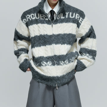 Black And White Contrast Color Thick Needle Woven Cardigan