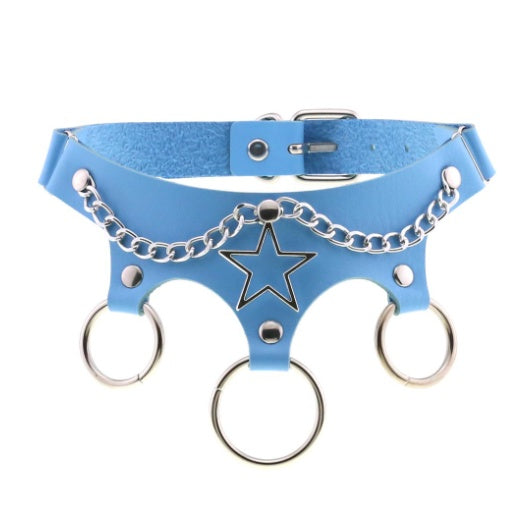 Sexy Punk Egirl Choker Collar Sky Blue Leather Necklaces - Women Bondage Cosplay Goth Spike Choker Belt Jewelry Emo Harajuku Gifts