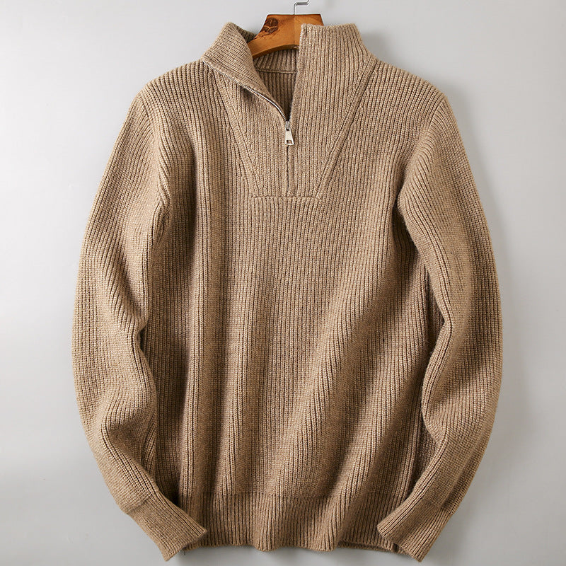 Soft Knit Fabric Men's Half-zip Sweater -  Solid Color Knitwear