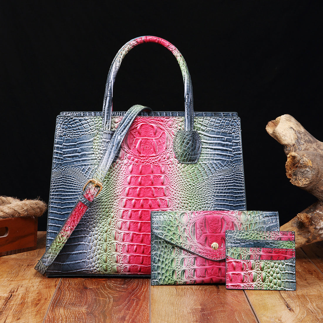 Womens Crossbody Tote Bag  With Vibrant Crocodile-Grain Design In The Brummie Style
