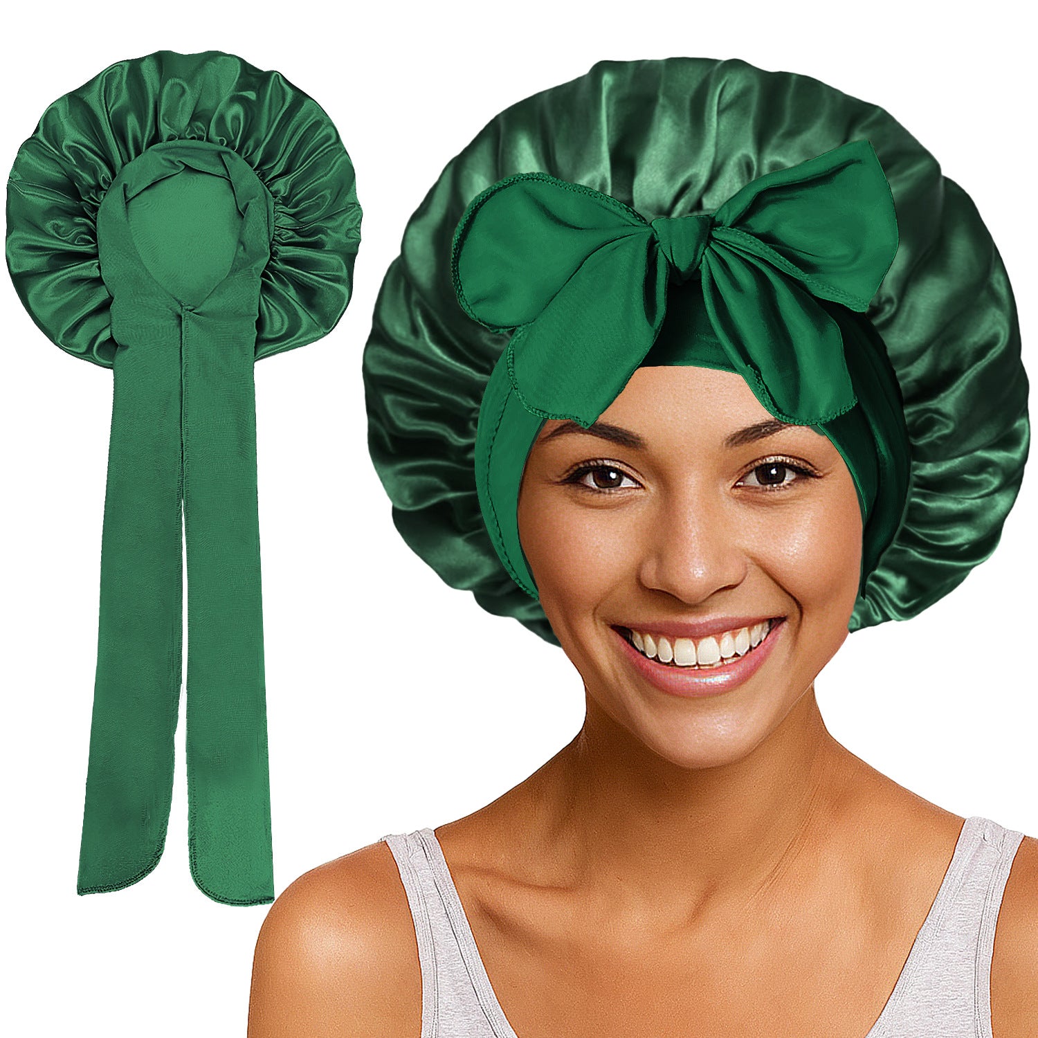 Satin Round Cap Bow Elastic Wide-brimmed Ribbon Nightcap