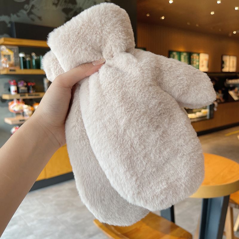 Plush Thickened Warm Plush Gloves Finger Cute Simple White Gloves