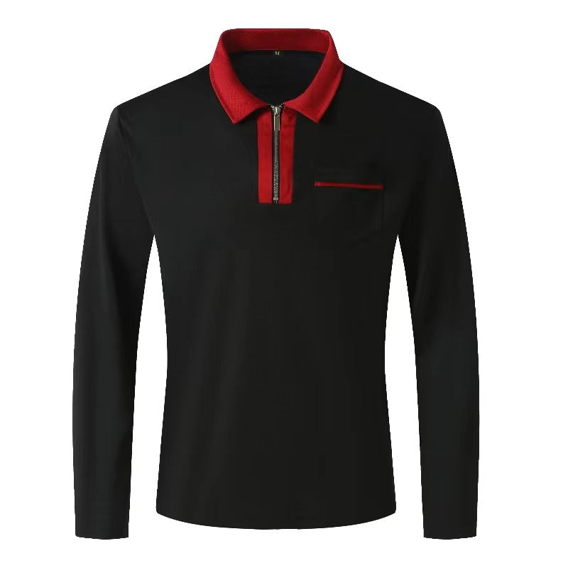 2024 Autumn Mens Long Sleeve - Zipper Polo Shirts -Casual Lapel Collar Zip Up Henley Shirts - Cotton Sports -Golf -Tennis T-Shirts With Pockets