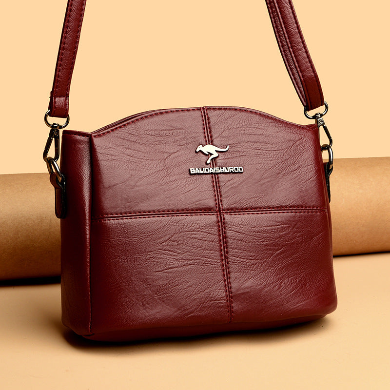 Korean-style Womens Shoulder Soft Leather Versatile Design Large Capacity And Embroidered Crossbody Bag