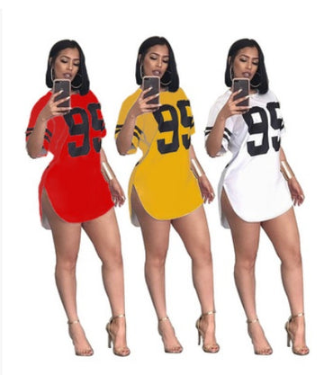 Printed Short-Sleeved Mini Dresses - Casual